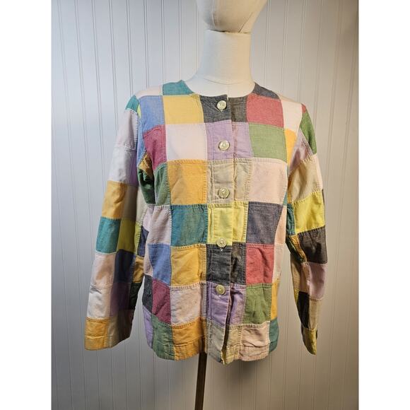 Orvis Sweaters - Orvis Madras Pathwork Bomber Cardigan Jacket Women's Size 6 Vintage Colorful